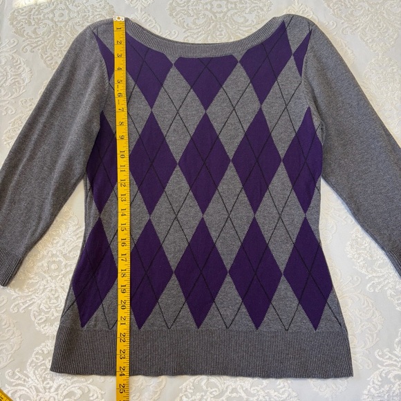 AB Studio Y2K Dark Academia Purple & Grey Argyle Boat Neck Sweater Size Large - Picture 5 of 6